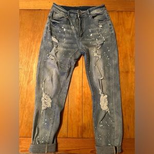 KUNMI Ripped High Waisted Boyfriend Jeans Loose Fit Distressed Stretchy Denim